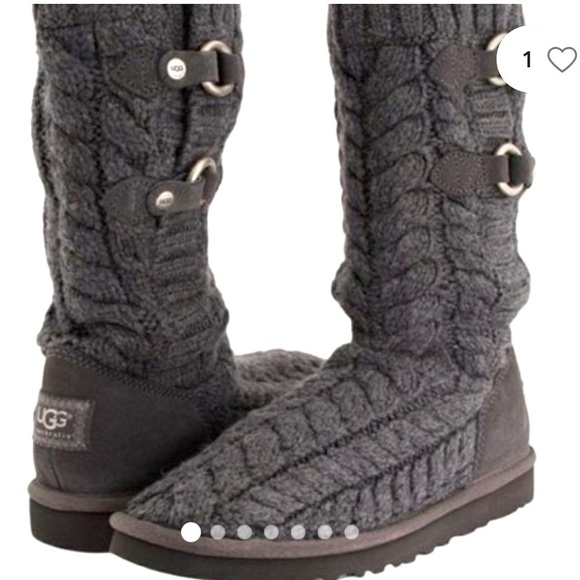 UGG Tularosa Grey SZ 6 Sweater Cable Knit Boots - Picture 1 of 7
